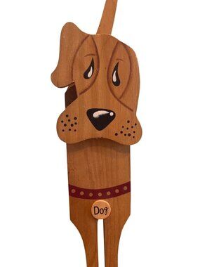 Vintage Handcrafted Wooden Dog Doorstop Hand Painted